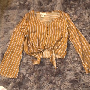Long sleeve striped front tie shirt
